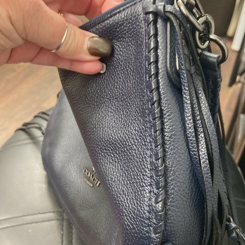 Coach dark navy blue  Crossbody Bag with Fringe - Picture 3 of 14